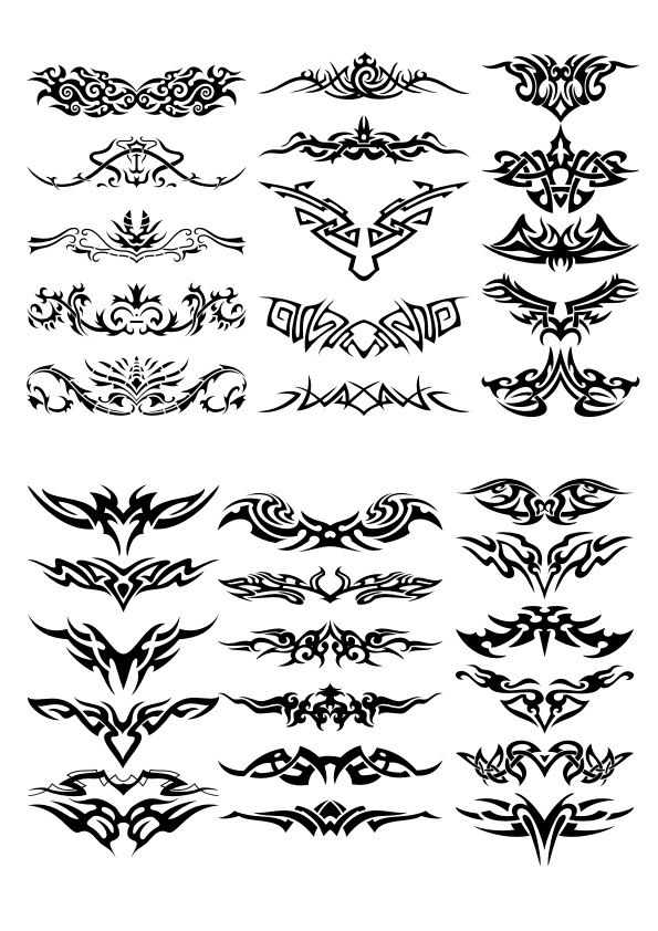 طرح فایل وکتور خالکوبی افقی خلاقانه مناسب برای استفاده در دستگاه های cnc چوب و cnc لیزر - creative horizontal tattoo set vector cdr file