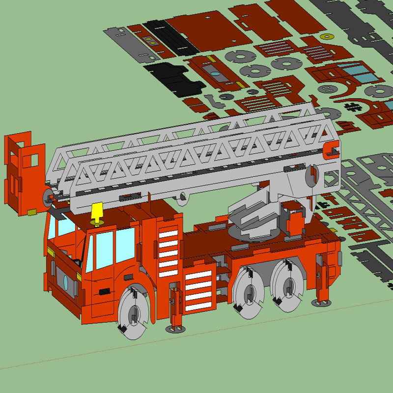طرح ماشین آتش نشانی مناسب برای استفاده در دستگاه های cnc چوب و cnc لیزر - fire truck dxf file