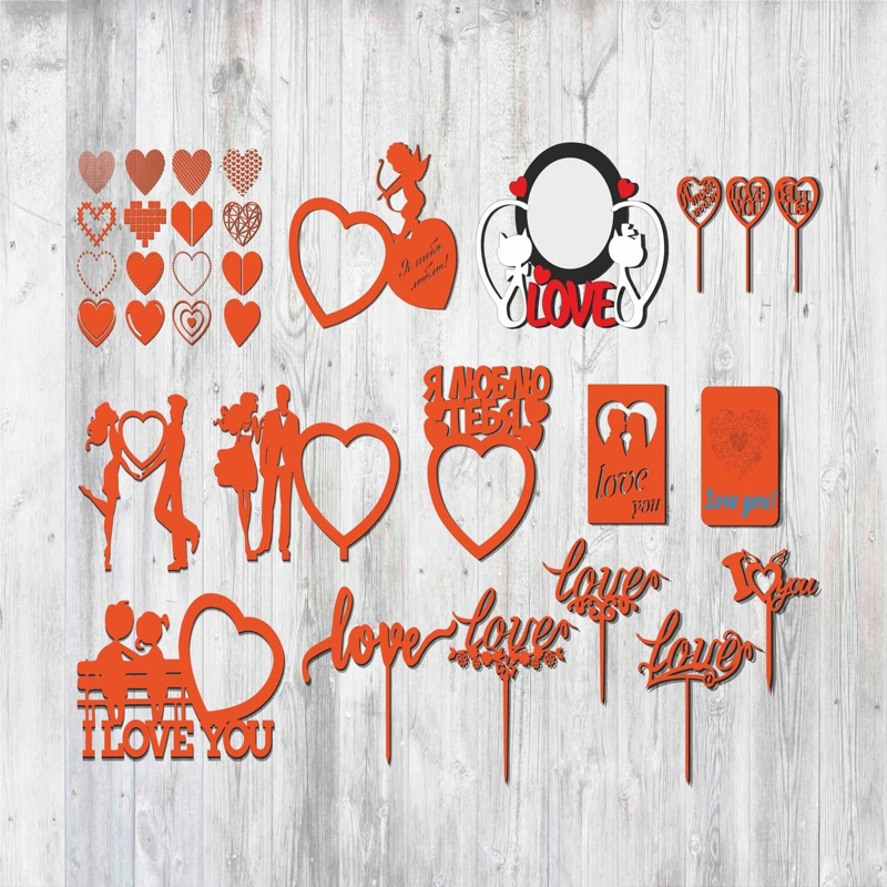 طرح کاپ کیک ولنتاین مناسب برای استفاده در دستگاه های cnc چوب و cnc لیزر - laser cut valentine cupcake toppers cdr file