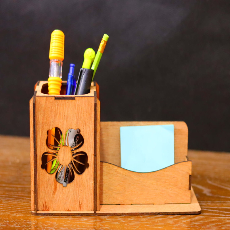 طرح جعبه چوبی میز تحریر طرح جا خودکاری و کارت ویزیت مناسب برای استفاده در دستگاه های cnc چوب و cnc لیزر - laser cut wooden desk organizer pen and cards holder cdr file