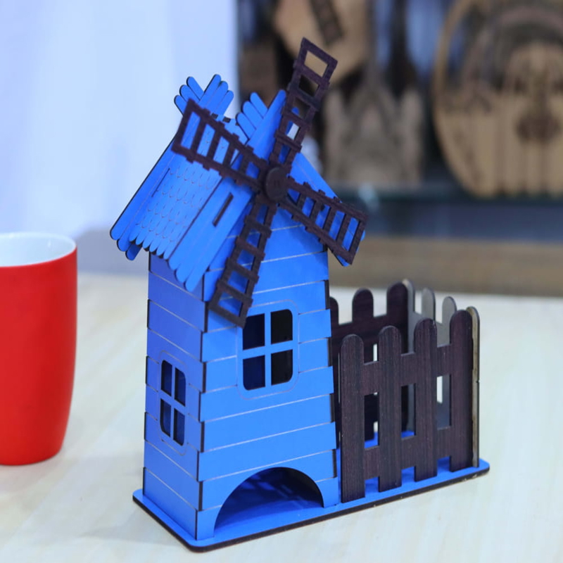 طرح آسیاب بادی چایخانه مناسب برای استفاده در دستگاه های cnc چوب و cnc لیزر - laser cut windmill tea house cdr file
