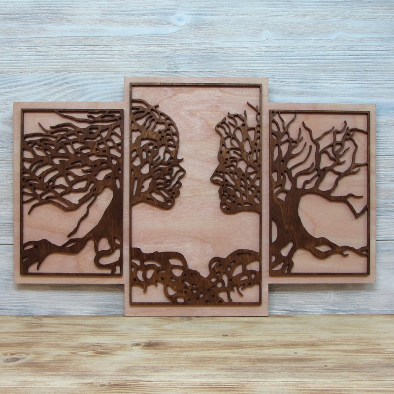 طرح تابلو چوبی طرح زوج و فرد مناسب برای استفاده در دستگاه های cnc چوب و cnc لیزر - laser cut tree couple wall decor cdr file