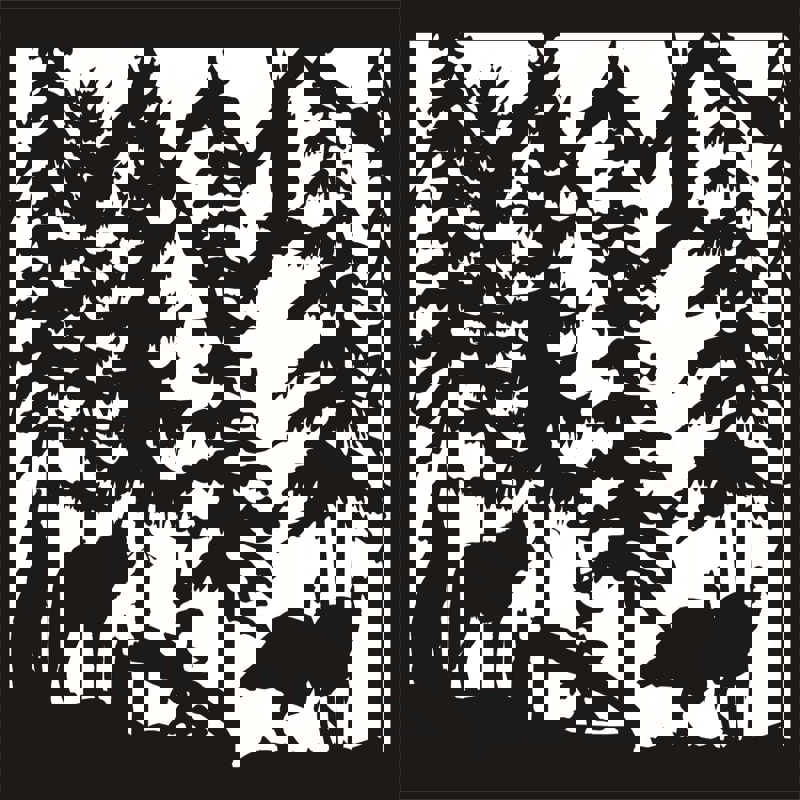 طرح هنری فلزی پلاسما دو گرگ و بوقلمون در ابعاد 30 در 48 مناسب برای استفاده در دستگاه های cnc چوب و cnc لیزر - 30 x 48 two wolves turkeys plasma metal art dxf file