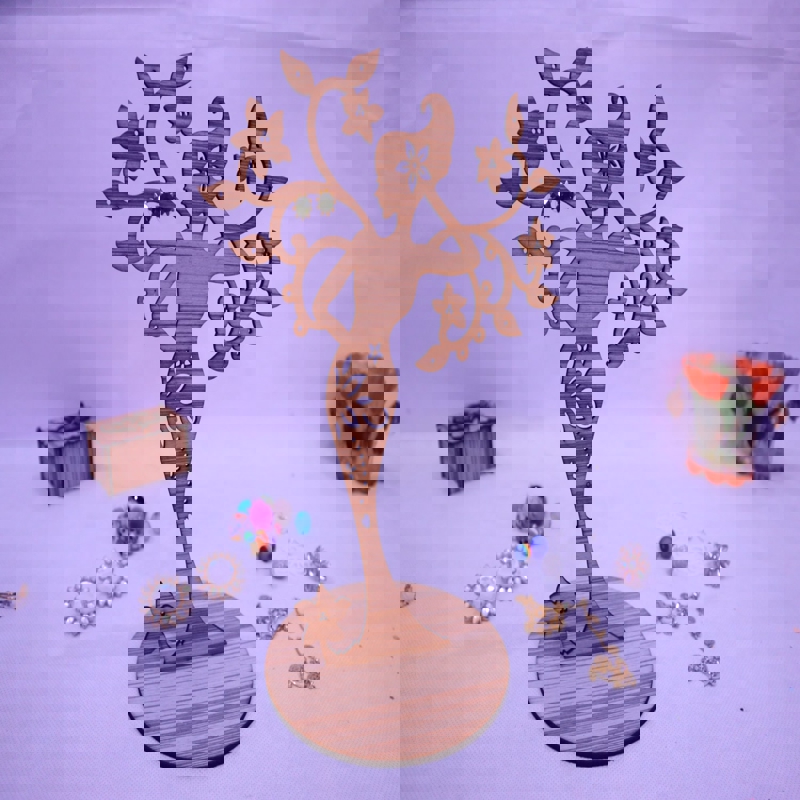 طرح سه بعدی جا گوشواره ای پری مناسب برای استفاده در دستگاه های cnc چوب و cnc لیزر - laser cut fairy earring holder 3mm cdr file