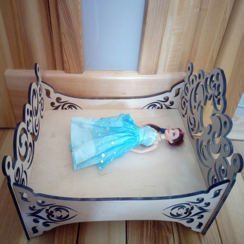 طرح تخت چوبی عروسک باربی مناسب برای استفاده در دستگاه های cnc چوب و cnc لیزر - laser cut wooden barbie doll bed cdr file