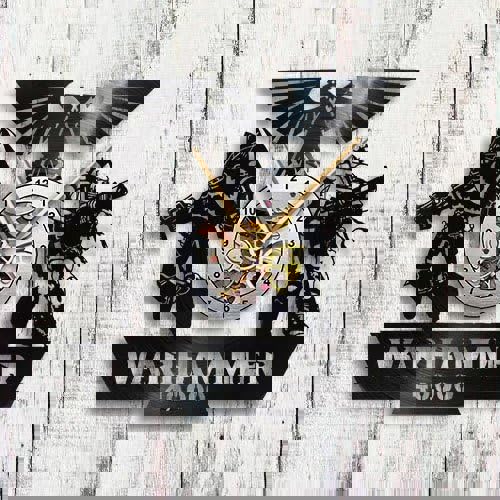 طرح ساعت دیواری وینیل طرح Warhammer 40k با مناسب برای استفاده در دستگاه های cnc چوب و cnc لیزر - laser cut warhammer 40k vinyl record wall clock cdr file