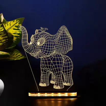 طرح چراغ خواب سه بعدی بچه فیل مناسب برای استفاده در دستگاه های cnc چوب و cnc لیزر - laser cut baby elephant 3d lamp dxf file