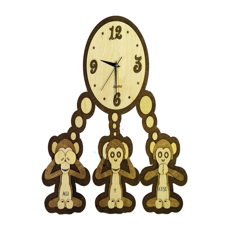طرح ساعت سه میمون مناسب برای استفاده در دستگاه های cnc چوب و cnc لیزر - laser cut three monkeys clock template cdr file