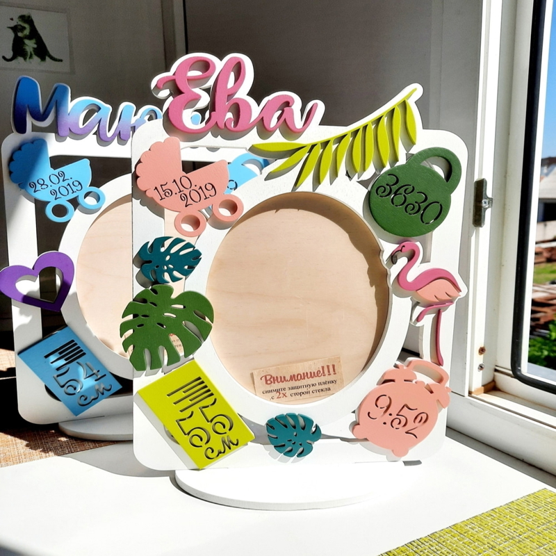 طرح قاب عکس جشن تولد نوزاد مخصوص لیزر برش مناسب برای استفاده در دستگاه های cnc چوب و cnc لیزر - laser cut baby shower photo frame new born baby frame cdr file