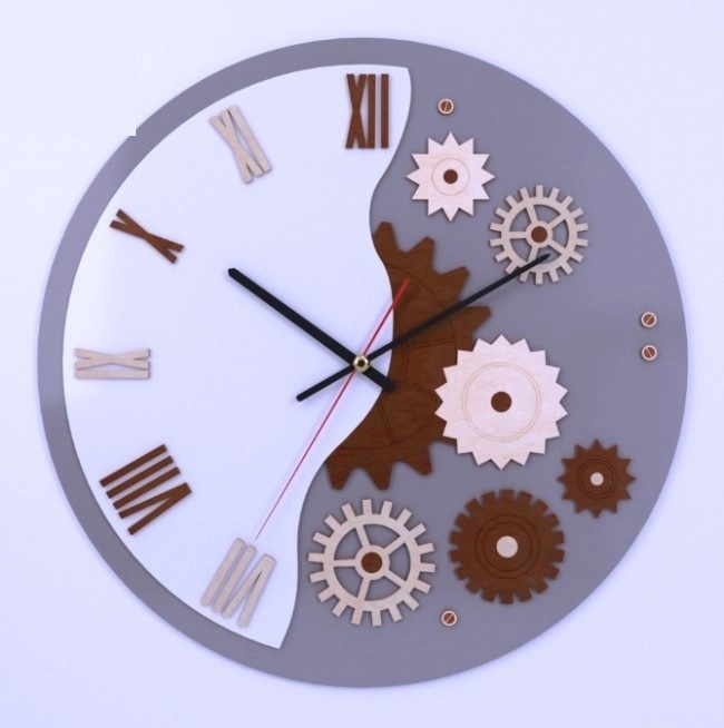 طرح ساعت دیواری طرح چرخ دنده مناسب برای استفاده در دستگاه های cnc چوب و cnc لیزر - laser cut gear wall clock cdr file