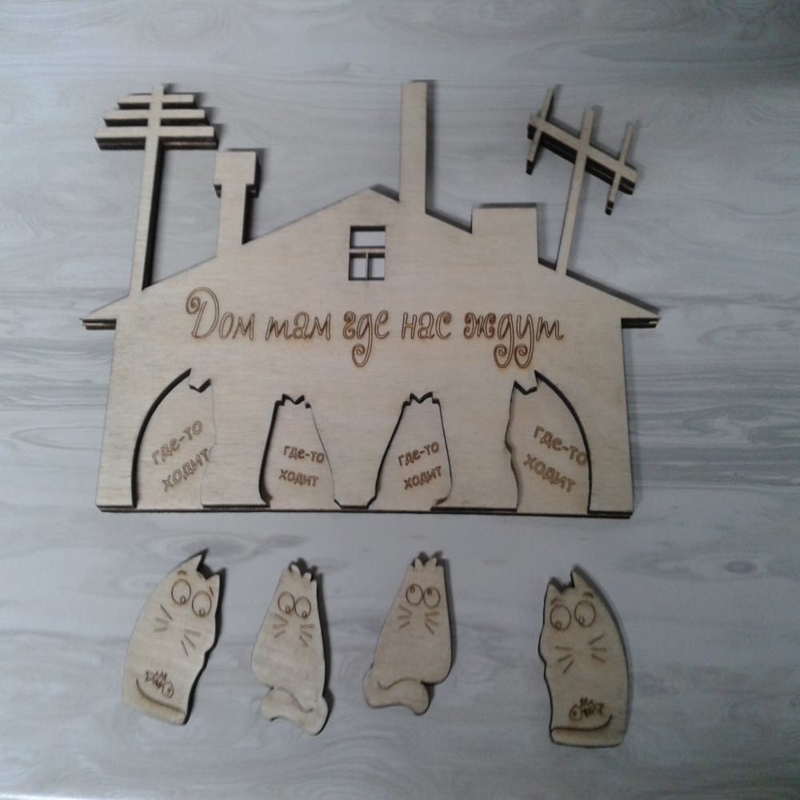 طرح جاکلیدی دیواری طرح گربه مناسب برای استفاده در دستگاه های cnc چوب و cnc لیزر - wall key holder 4 cats laser cut cdr file