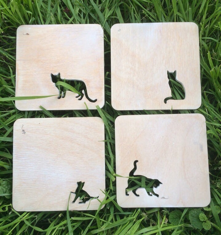 طرح زیرلیوانی چوبی گربه مناسب برای استفاده در دستگاه های cnc چوب و cnc لیزر - laser cut wooden cat coasters dxf file