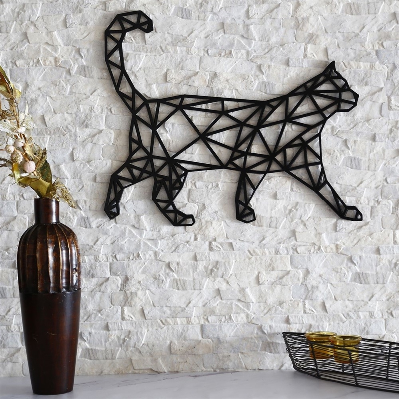 طرح گربه روی دیوار مناسب برای استفاده در دستگاه های cnc چوب و cnc لیزر - laser cut cat wall decor geometric pattern cdr file