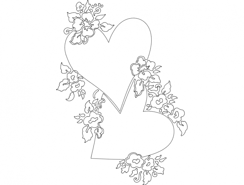 طرح قلب و گل مناسب برای استفاده در دستگاه های cnc چوب و cnc لیزر - heart and flowers dxf file