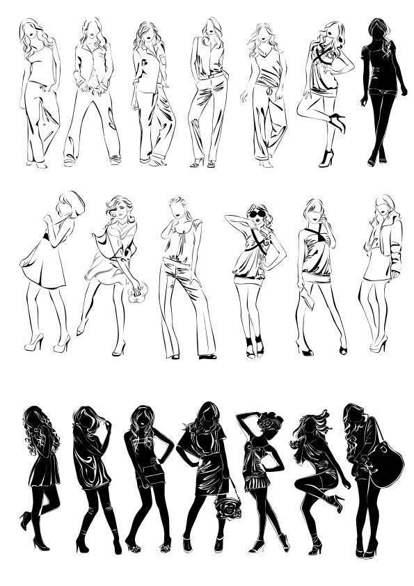 طرح فایل وکتور هنری سیلوئت دختر مناسب برای استفاده در دستگاه های cnc چوب و cnc لیزر - girls silhouette vector art cdr file