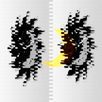 طرح ساعت دیواری خورشید و ماه مناسب برای استفاده در دستگاه های cnc چوب و cnc لیزر - laser cut sun and moon wall clock