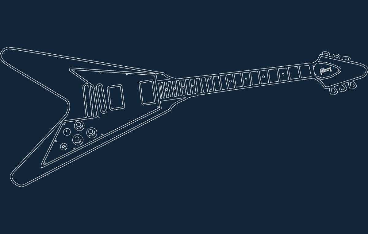 طرح گیتارهای در حال پرواز مناسب برای استفاده در دستگاه های cnc چوب و cnc لیزر - guitars flying v dxf
