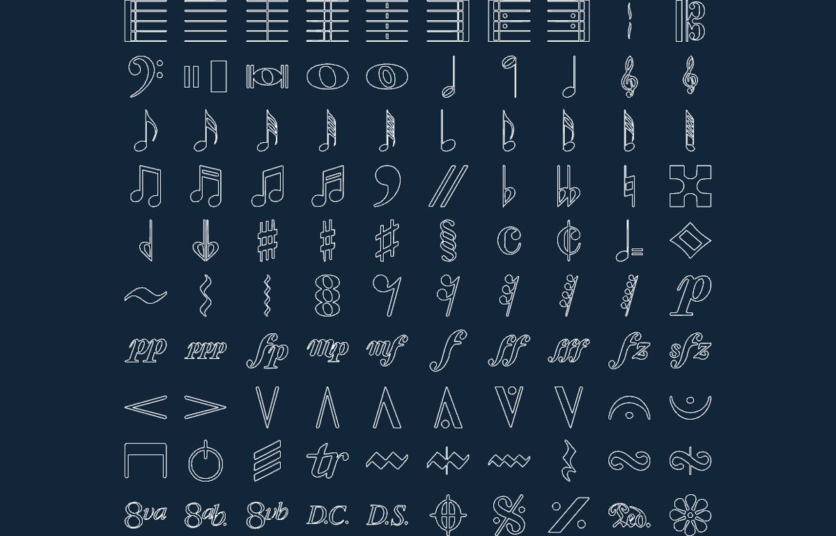 طرح نمادهای موسیقی مناسب برای استفاده در دستگاه های cnc چوب و cnc لیزر - music symbols dxf file