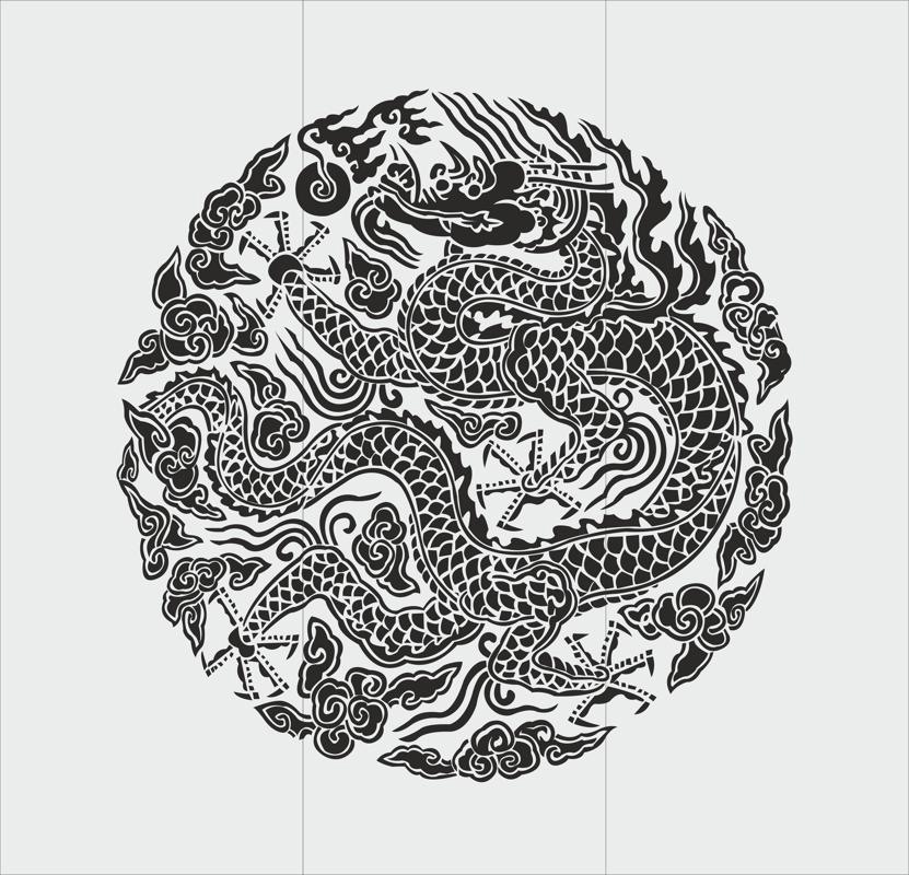 طرح توتم اژدهای چینی مناسب برای استفاده در دستگاه های cnc چوب و cnc لیزر - chinese dragon totem style cdr file