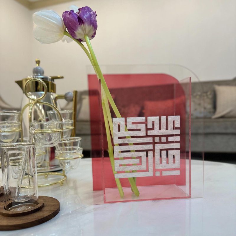طرح گلدان اکریلیک تزیینی عید مبارک با مناسب برای استفاده در دستگاه های cnc چوب و cnc لیزر - laser cut eid mubarak decoration acrylic vase
