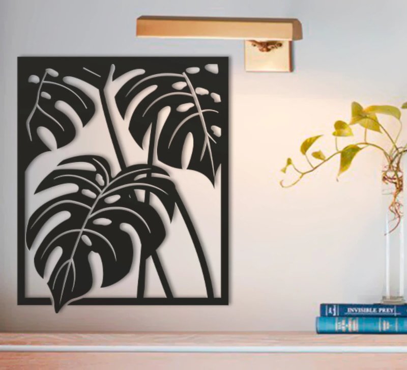 طرح پنل هنری دیواری مانسترا مناسب برای استفاده در دستگاه های cnc چوب و cnc لیزر - laser cut monstera wall art panel
