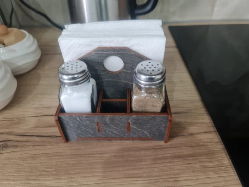 طرح جا نمک و فلفل چوبی مناسب برای استفاده در دستگاه های cnc چوب و cnc لیزر - laser cut wooden salt and pepper caddy