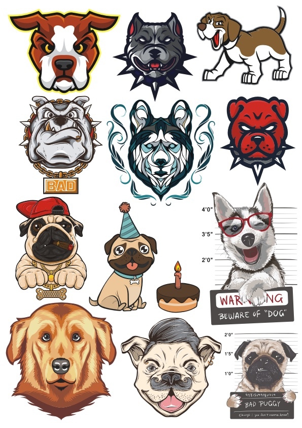 طرح مجموعه وکتور سگ ها مناسب برای استفاده در دستگاه های cnc چوب و cnc لیزر - dogs vector set cdr file