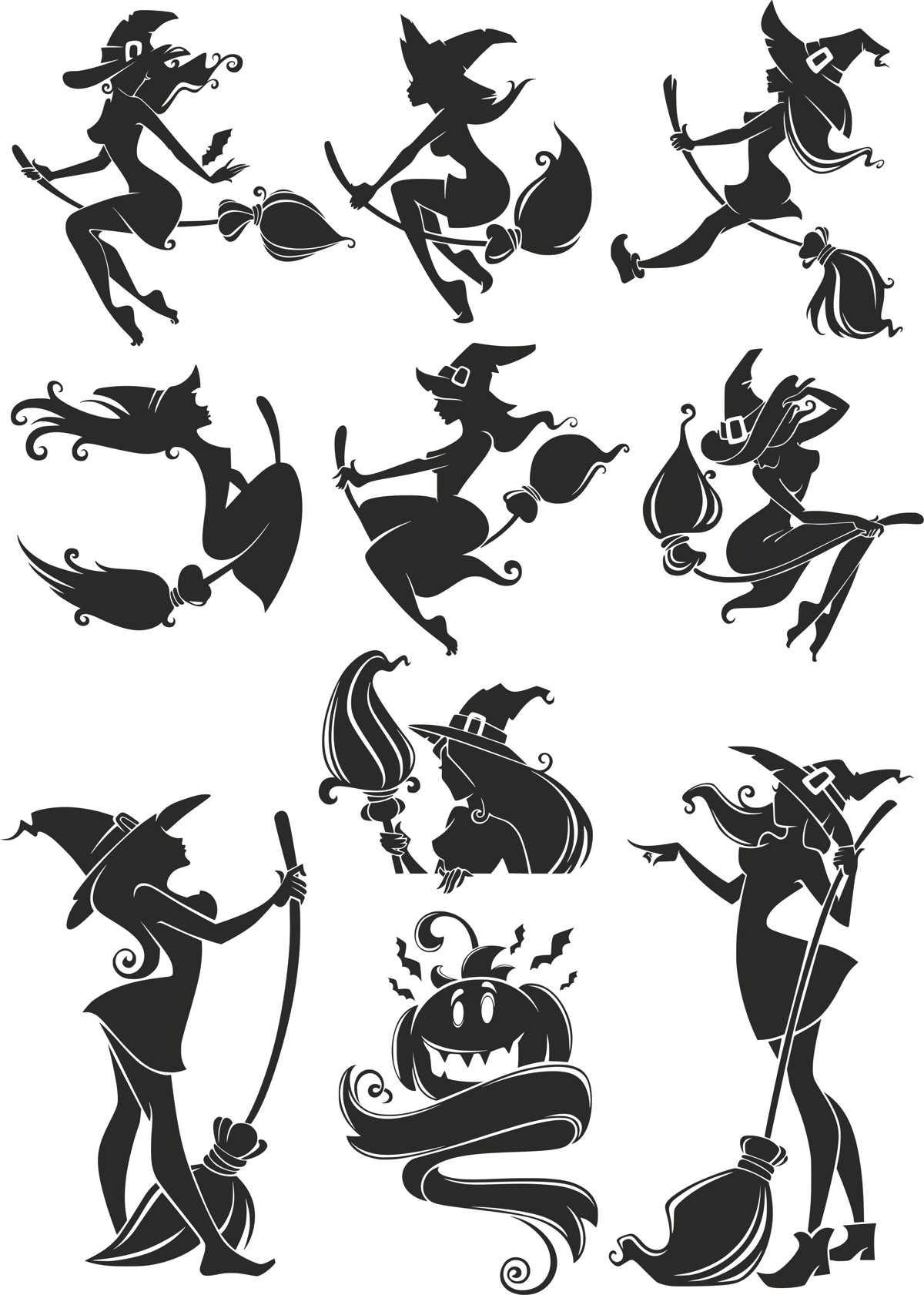 طرح وکتور سایه نمای جادوگر مناسب برای استفاده در دستگاه های cnc چوب و cnc لیزر - witch silhouette vectors cdr file