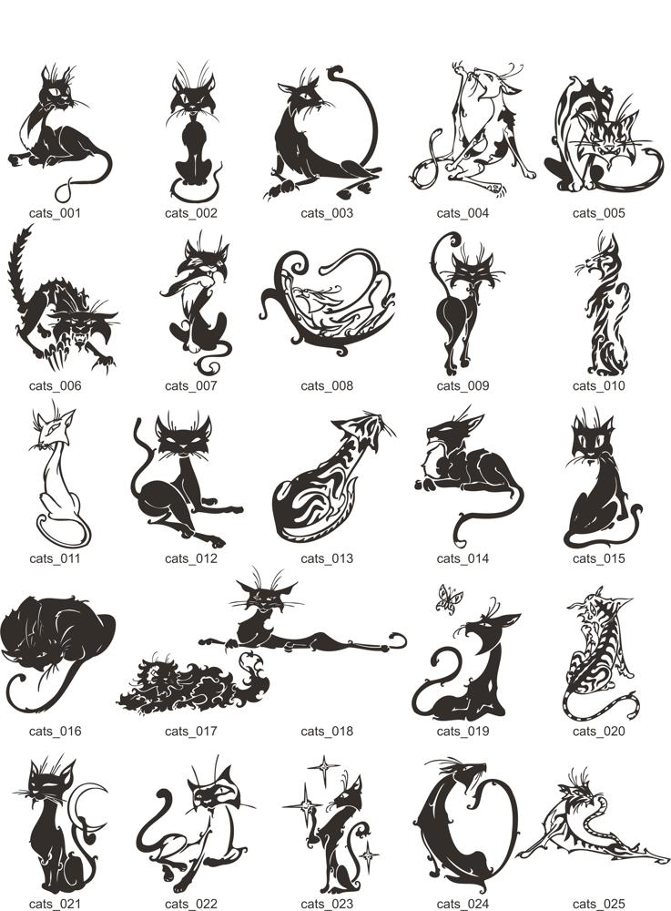 طرح وکتور خالکوبی گربه قبیله ای مناسب برای استفاده در دستگاه های cnc چوب و cnc لیزر - tribal cat tattoo vectors cdr file