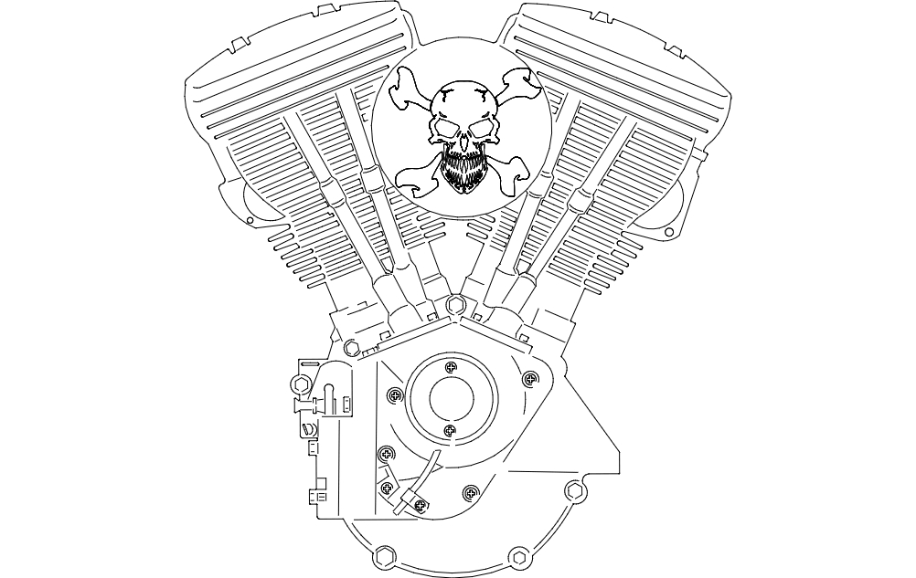 طرح موتور دوقلو v مناسب برای استفاده در دستگاه های cnc چوب و cnc لیزر - v twin engine dxf file