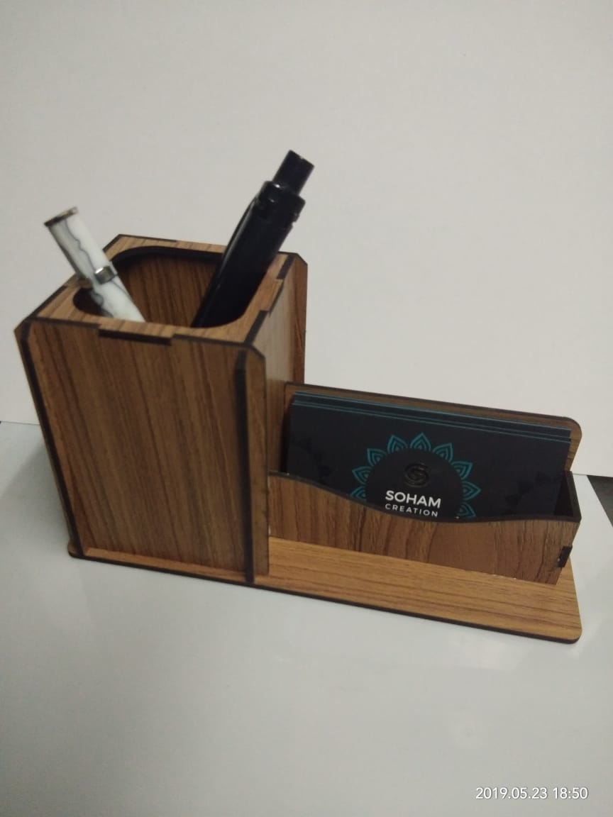 طرح لایه باز کارت ویزیت مناسب برای استفاده در دستگاه های cnc چوب و cnc لیزر - laser cut business card holder stand with pen marker holder cdr file