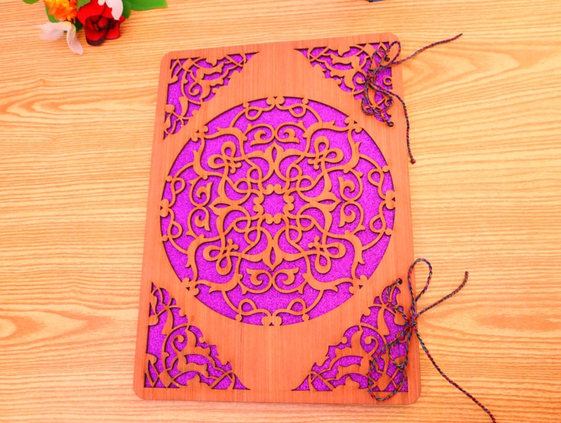 طرح جلد دفترچه یادداشت سایز a4 مناسب برای استفاده در دستگاه های cnc چوب و cnc لیزر - laser cut a4 size notebook cover dxf file