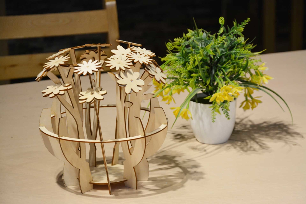 طرح دکور چوبی مناسب برای استفاده در دستگاه های cnc چوب و cnc لیزر - laser cut wood flower decor cdr file