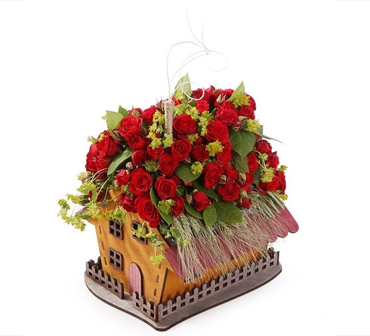 طرح جعبه گل به شکل خانه برای تزیینات روز ولنتاین مناسب برای استفاده در دستگاه های cnc چوب و cnc لیزر - laser cut house shaped flower box valentines day decorations cdr file