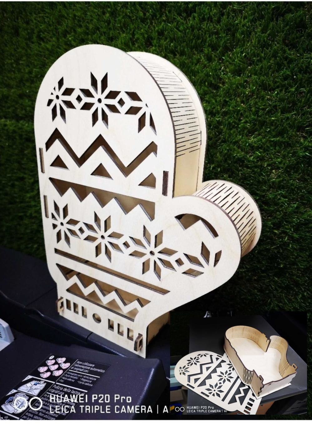 طرح جعبه تخته سه لا با شکل دستکش مناسب برای استفاده در دستگاه های cnc چوب و cnc لیزر - laser cut plywood box mitten glove shape cdr file
