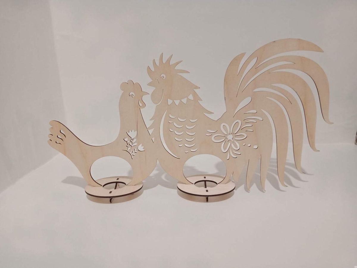 طرح جا تخم مرغی طرح مرغ و خروس چوبی مناسب برای استفاده در دستگاه های cnc چوب و cnc لیزر - wooden hen rooster easter egg holder laser cutting template cdr file