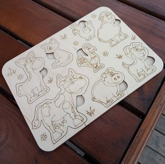 طرح پازل چوبی حیوانات مزرعه مناسب برای استفاده در دستگاه های cnc چوب و cnc لیزر - laser cut farm animals wooden peg puzzle cdr file