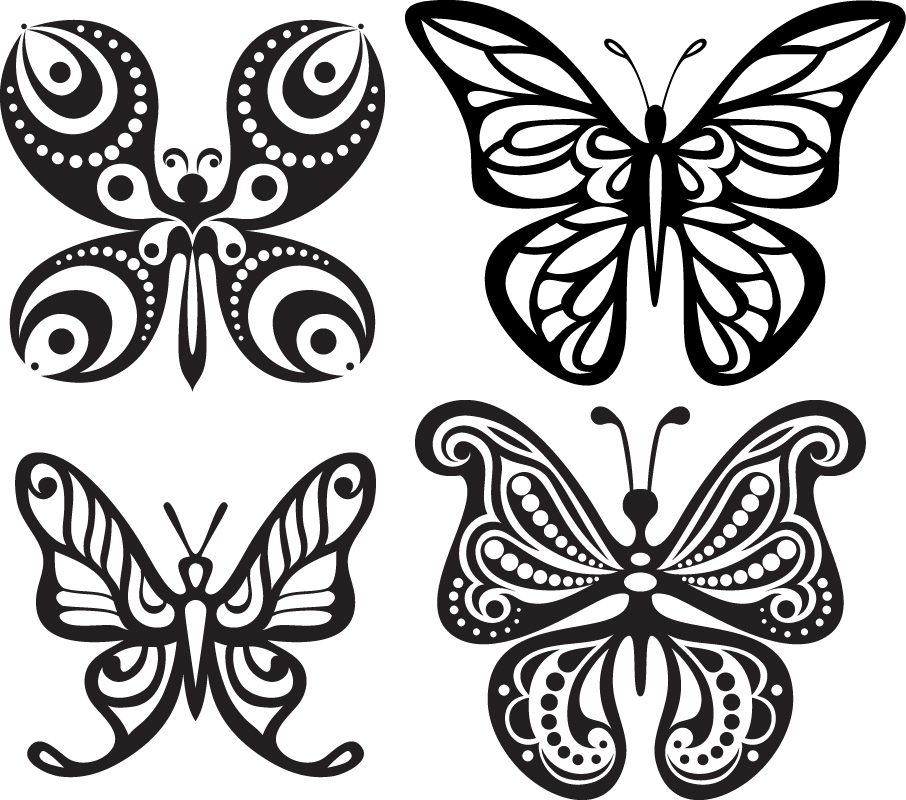 طرح سیلوئت تاتو پروانه مناسب برای استفاده در دستگاه های cnc چوب و cnc لیزر - butterfly tattoo silhouettes eps file