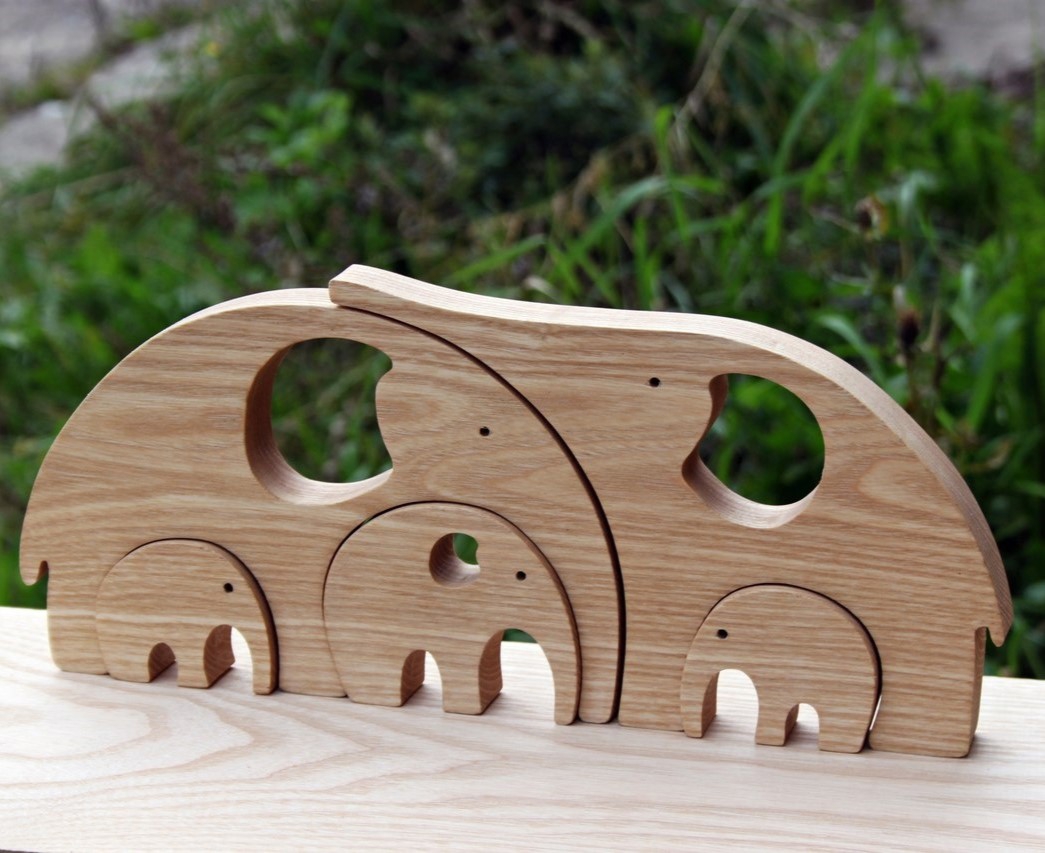 طرح خانواده فیل بامزه مناسب برای استفاده در دستگاه های cnc چوب و cnc لیزر - laser cut cute elephant family dxf file