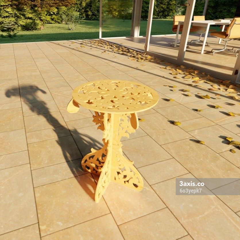 طرح میز عسلی گرد طرح گل مناسب برای استفاده در دستگاه های cnc چوب و cnc لیزر - laser cut round decorative coffee table cdr file