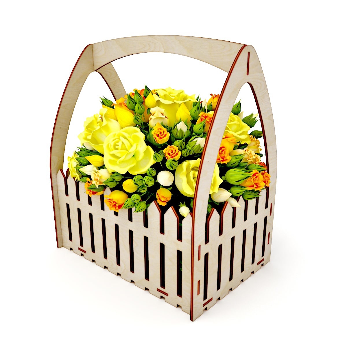 طرح سبد گل حصار چوبی مناسب برای استفاده در دستگاه های cnc چوب و cnc لیزر - laser cut wooden fence flower basket cdr file