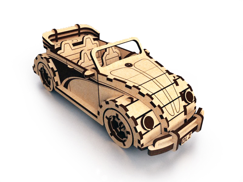 طرح فولکس واگن فوسکا کابریولت چوبی مناسب برای استفاده در دستگاه های cnc چوب و cnc لیزر - laser cut wooden volkswagen fusca cabriolet dxf file