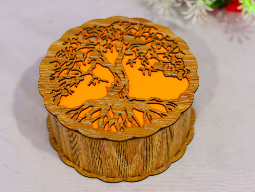 طرح جعبه چوبی گرد تزئینی مناسب برای استفاده در دستگاه های cnc چوب و cnc لیزر - laser cut decorative round wooden box cdr file