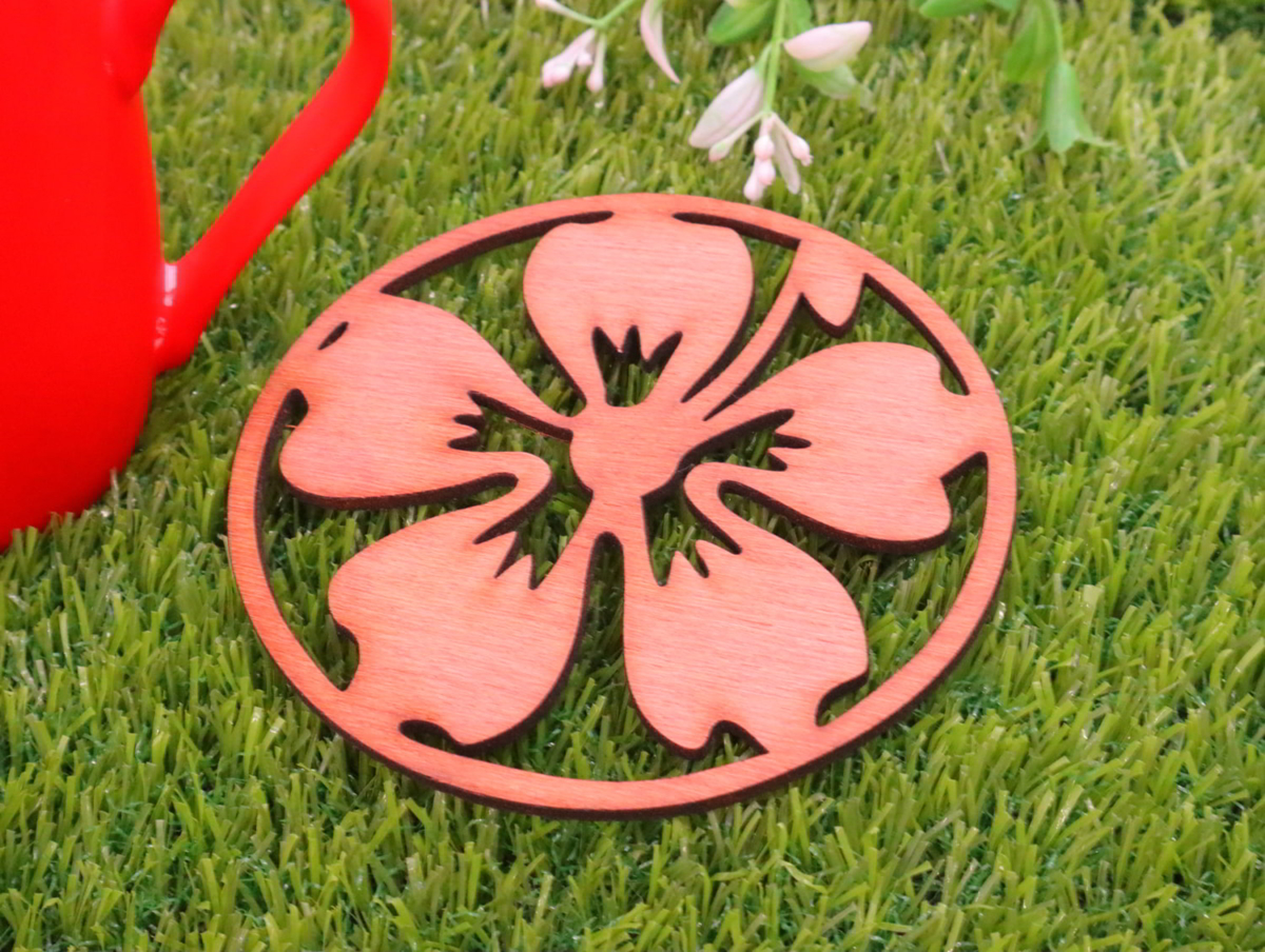 طرح زیرلیوانی چای گل ختمی مناسب برای استفاده در دستگاه های cnc چوب و cnc لیزر - laser cut hibiscus flower tea coaster cdr file