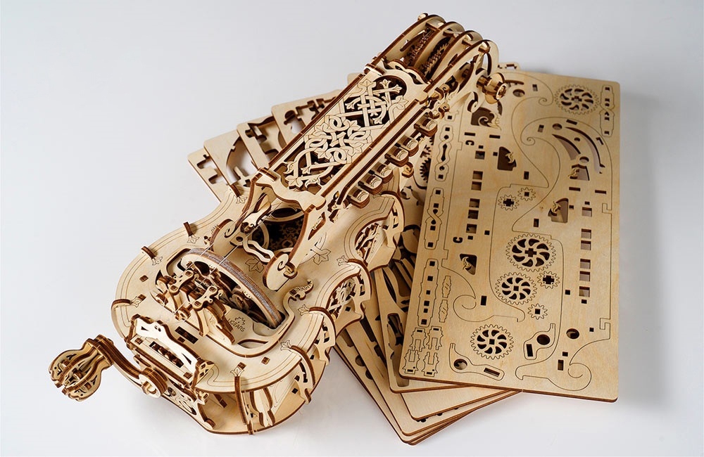 طرح پازل سه بعدی ویولن مناسب برای استفاده در دستگاه های cnc چوب و cnc لیزر - laser cut violin 3d puzzle cdr file