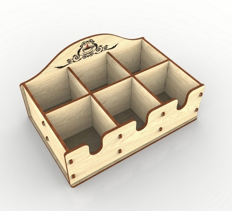 طرح فایل کورل CDR جعبه چای کیسه ای مناسب برای استفاده در دستگاه های cnc چوب و cnc لیزر - laser cut tea bag organizer countertop storage box cdr file