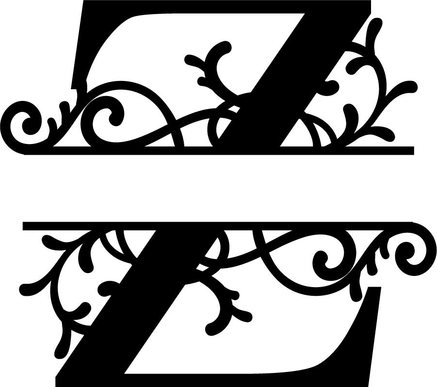 طرح مونوگرام شکفته حرف Z مناسب برای استفاده در دستگاه های cnc چوب و cnc لیزر - flourished split monogram z letter eps file