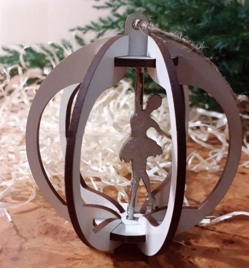 طرح عروسک بالرین سه بعدی مخصوص تزیین کریسمس مناسب برای استفاده در دستگاه های cnc چوب و cnc لیزر - laser cut 3d bauble ballerina christmas ornament cdr file