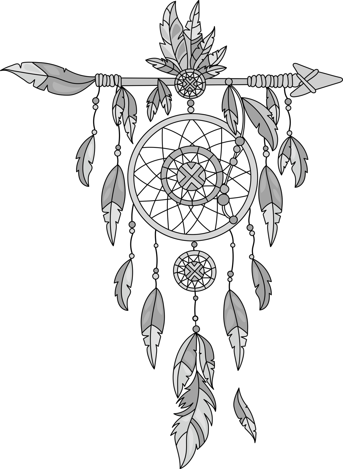 طرح وکتور دریم کچر خاکستری مناسب برای استفاده در دستگاه های cnc چوب و cnc لیزر - dreamcatcher grey vector cdr file