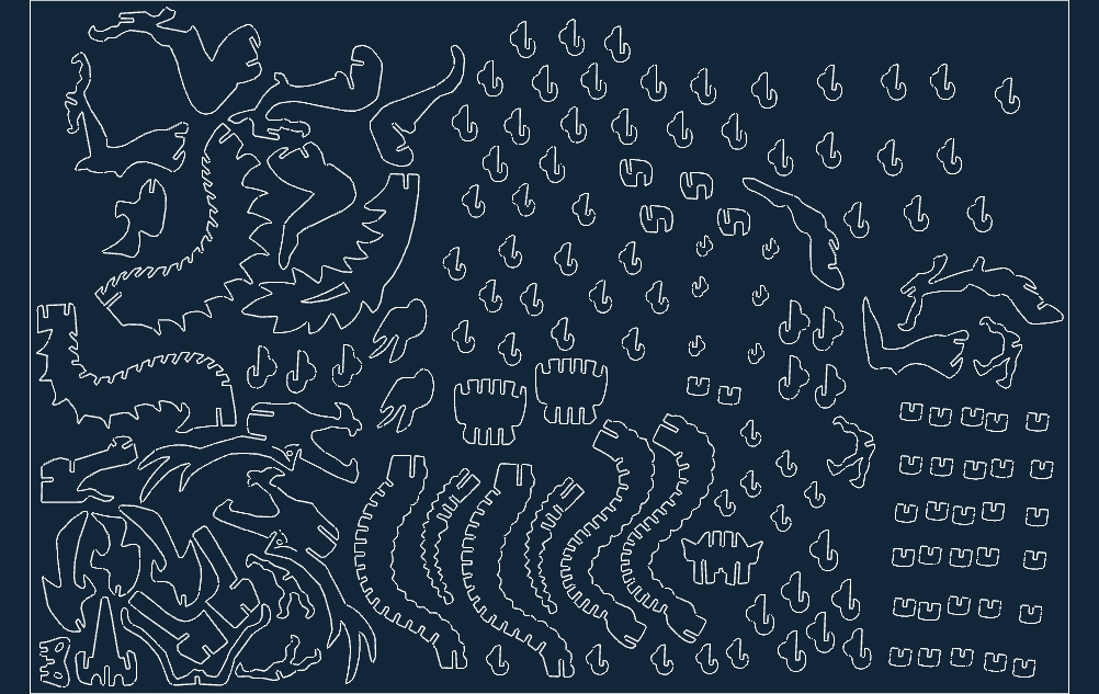 طرح پازل سه بعدی اژدها مناسب برای استفاده در دستگاه های cnc چوب و cnc لیزر - dragon 3d puzzle dxf file